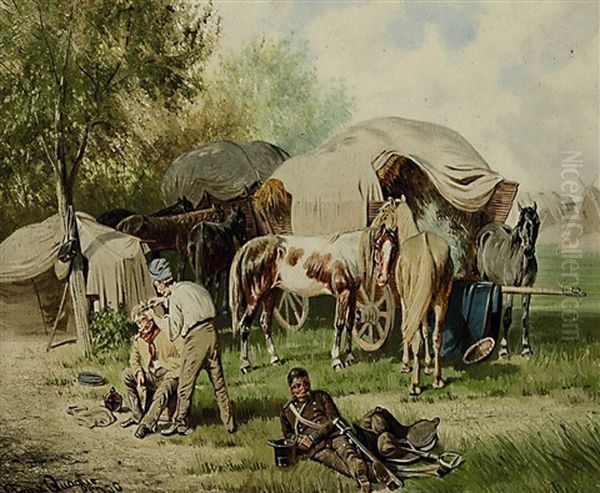 Beim Barbier In Einem Militarlager by Franz Quaglio