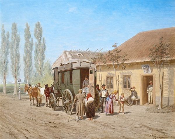 Halt Einer Reisekutsche An Einer Russischen Raststation Oil Painting by Franz Quaglio