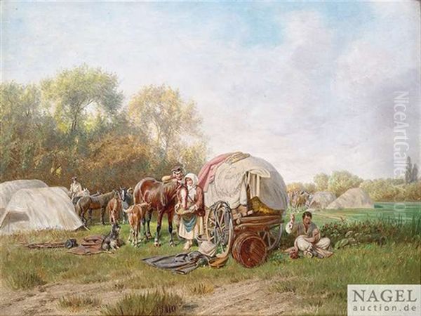 Feldlager Mit Marketenderwagen Oil Painting by Franz Quaglio