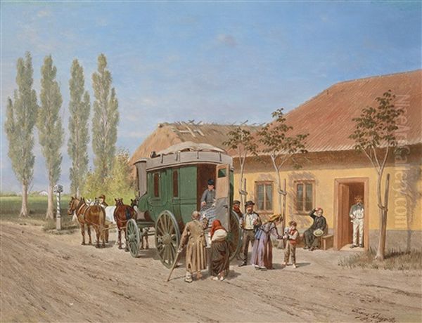 Ankunft Der Postkutsche Oil Painting by Franz Quaglio