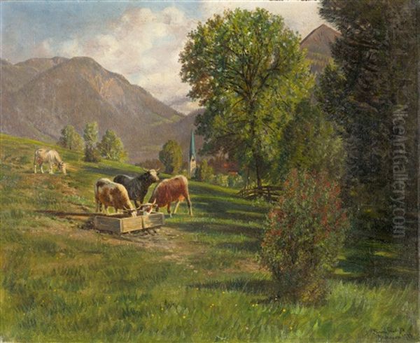 Sommerlandschaft Mit Kuhen Bei Fischhausen Am Schliersee Oil Painting by Franz Quaglio