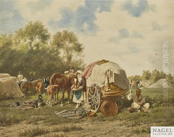 Marketenderwagen In Einem Soldatenlager Oil Painting by Franz Quaglio