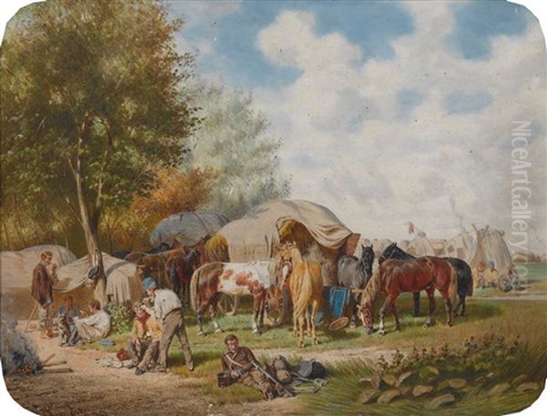 Soldatenlager Oil Painting by Franz Quaglio