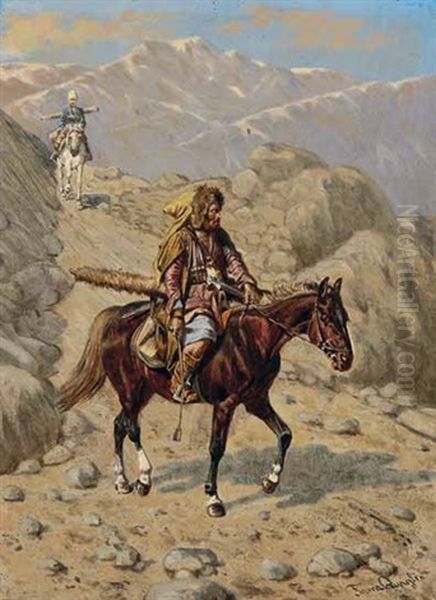 Zwei Tscherkessen Zu Pferd Im Gebirge Oil Painting by Franz Quaglio