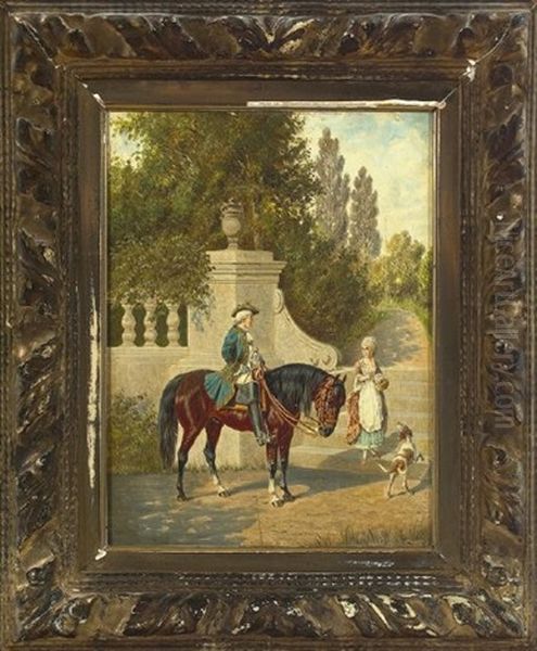 Cavalier Flirting With Young Maid Oil Painting by Franz Quaglio