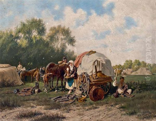 Reiter Vor Zigeunerlager Oil Painting by Franz Quaglio