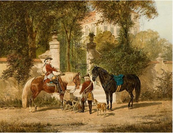 Aufbruch Zur Jagd Oil Painting by Franz Quaglio