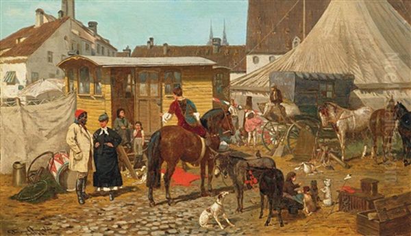 Zirkusvolk Auf Dem Munchener Viktualienmarkt Oil Painting by Franz Quaglio