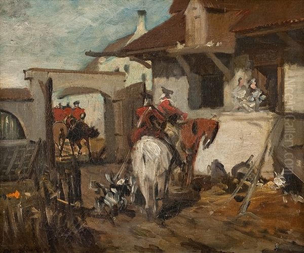 Gehoft Mit Berittenen Soldaten (study) Oil Painting by Franz Quaglio