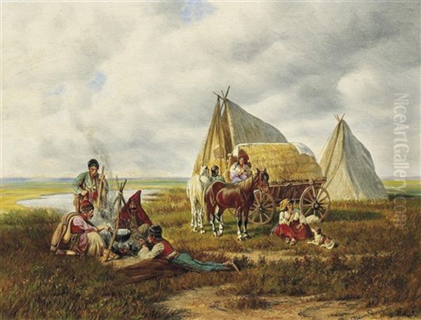 Zigeunerlager In Der Puszta Oil Painting by Franz Quaglio