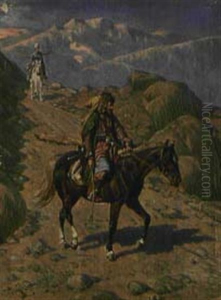 Zwei Tscherkessenreiter Im Gebirge Oil Painting by Franz Quaglio