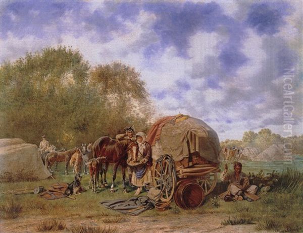 Vor Dem Marketenderwagen Oil Painting by Franz Quaglio