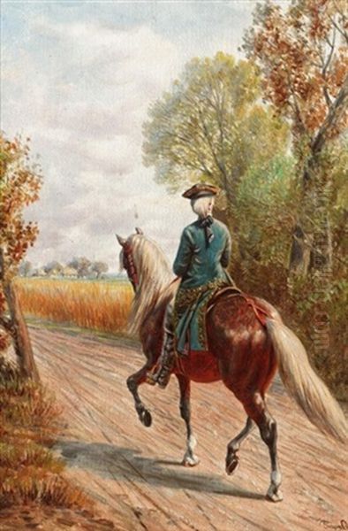 Riding Scene (+ Pair) Oil Painting by Franz Quaglio