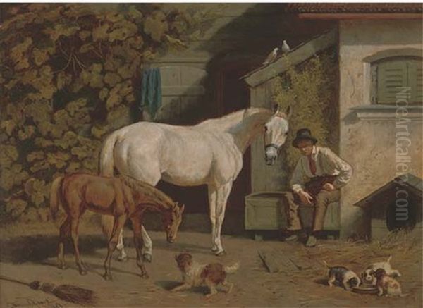 Farmyard Friends Oil Painting by Franz Quaglio