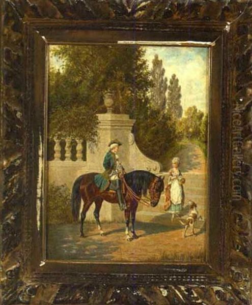 Cavalier Flirting With Young Maid Oil Painting by Franz Quaglio