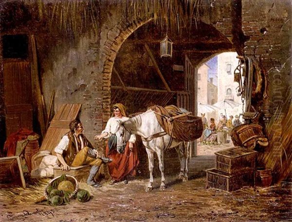 Italienische Marktszene, Im Vordergrund Bauernpaar Oil Painting by Franz Quaglio