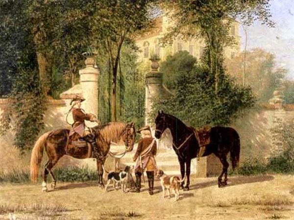 Aufbruch Zur Jagd Oil Painting by Franz Quaglio