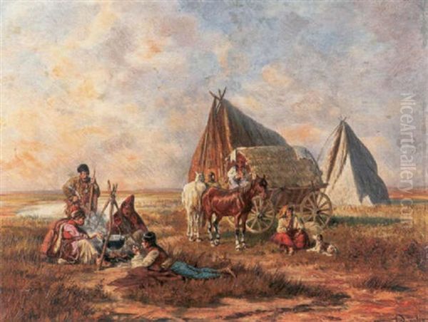 Zigeunerlager In Weiter Tundra Oil Painting by Franz Quaglio