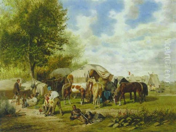 Soldatenlager Oil Painting by Franz Quaglio