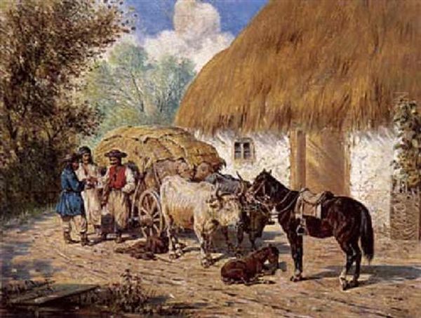 Ungarische Bauern Mit Einem Ochsenfuhrwerk Oil Painting by Franz Quaglio