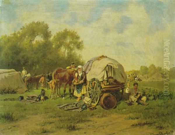 Marketenderwagen Vor Dem Soldatenlager Oil Painting by Franz Quaglio