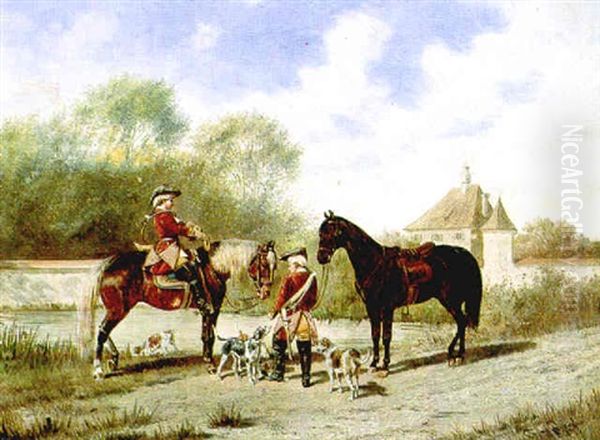 Huntsmen With Their Hounds Oil Painting by Franz Quaglio