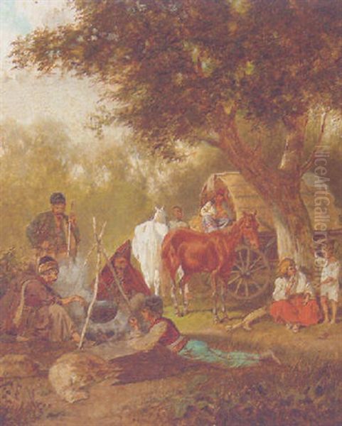 The Gypsy Camp Oil Painting by Franz Quaglio