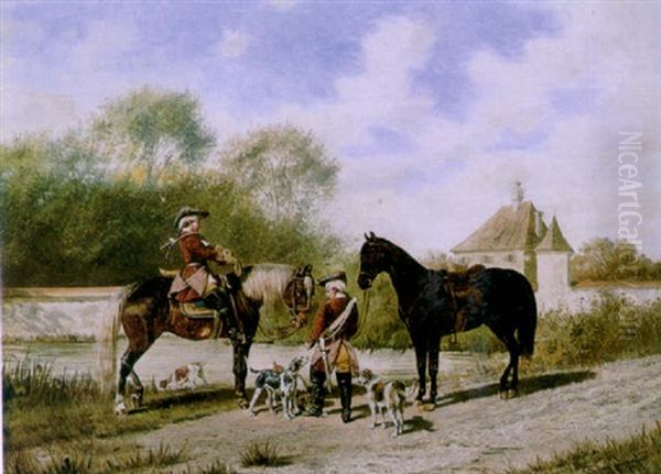 Huntsmen With Their Hounds Oil Painting by Franz Quaglio