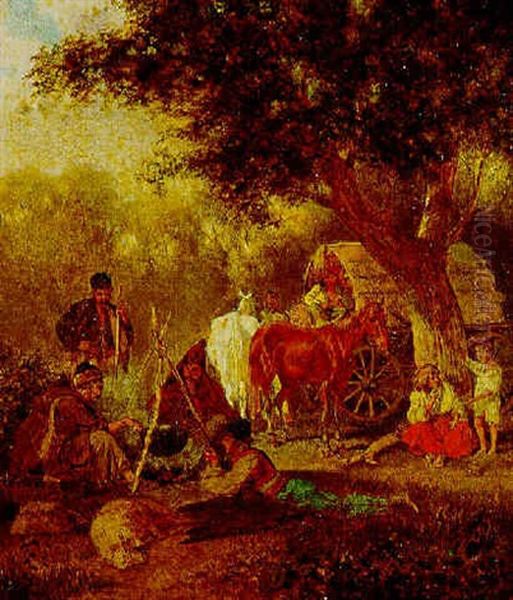 Gypsy Camp Oil Painting by Franz Quaglio