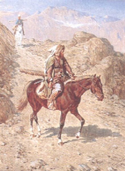 Berglandskap Med Kaukasiska Ryttare Oil Painting by Franz Quaglio