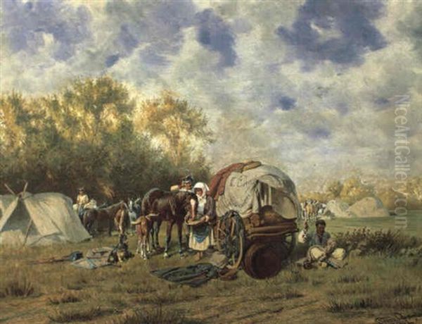 Marketenderin Bei Einer Rastenden Truppe Oil Painting by Franz Quaglio