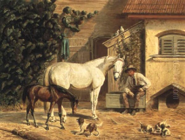 Rastender Bauer Mit Pferden Und Hunden Oil Painting by Franz Quaglio