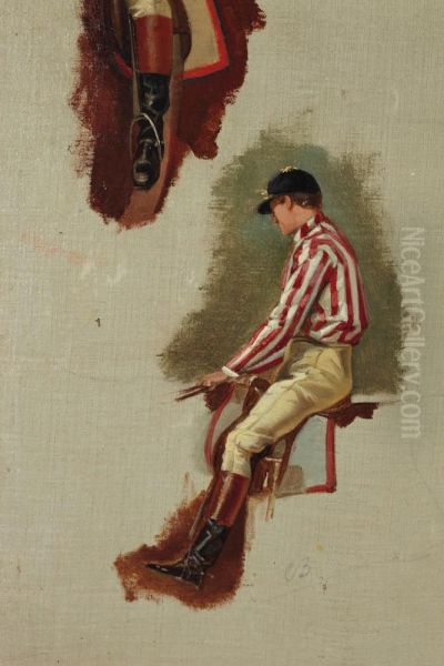 Trois Etudes De Jockeys Oil Painting by Charles Bombled