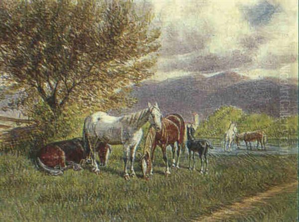 Pferde Auf Der Weide Oil Painting by Franz Quaglio