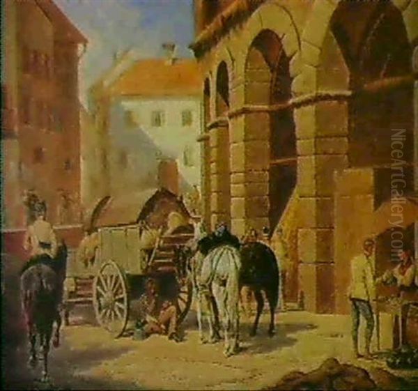 Italienische Strassenszene Mit Soldaten Oil Painting by Franz Quaglio