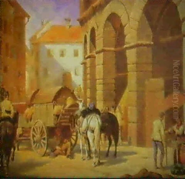 Market Scene Oil Painting by Franz Quaglio