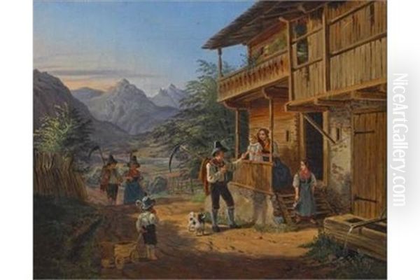 Bauernhof Bei Bayrischzell Oil Painting by Lorenzo Quaglio