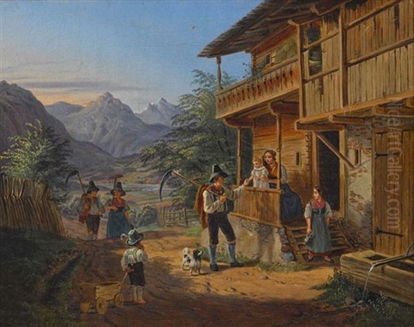 Bauernhof Bei Bayrischzell Oil Painting by Lorenzo Quaglio