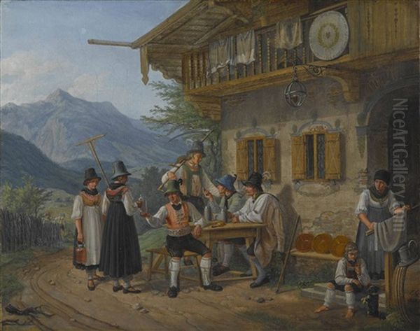 Bauern Vor Dem Wirtshaus In Marbach Oil Painting by Lorenzo Quaglio