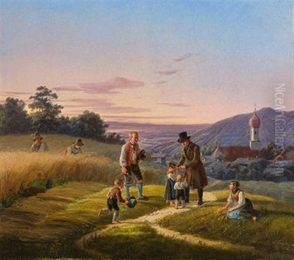 Die Begegnung Auf Dem Feldweg Oil Painting by Lorenzo Quaglio