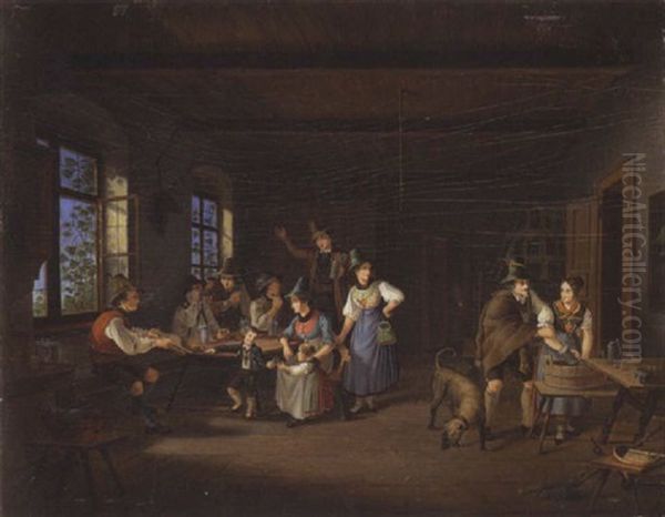 Bauernfamilie In Der Stube Oil Painting by Lorenzo Quaglio