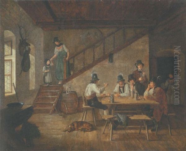 Karten Spielende Jager In Einer Bauernstube Oil Painting by Lorenzo Quaglio