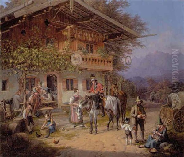 Vorm Wirtshaus Oil Painting by Lorenzo Quaglio