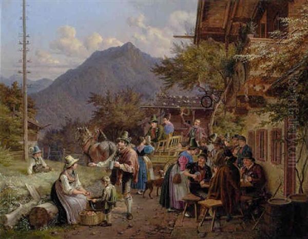 Lustige Gesellschaft Mit Blaskapelle Vor Wirtshaus Im Oberland Oil Painting by Lorenzo Quaglio