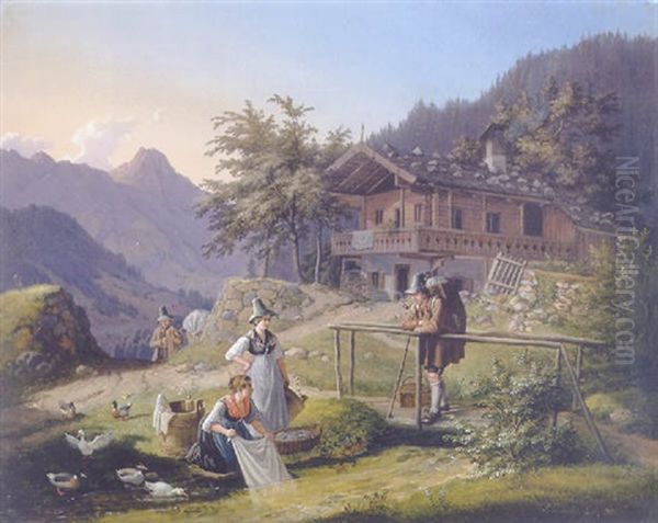 Hochgebirgslandschaft Mit Wascherinnen Am Quell Oil Painting by Lorenzo Quaglio