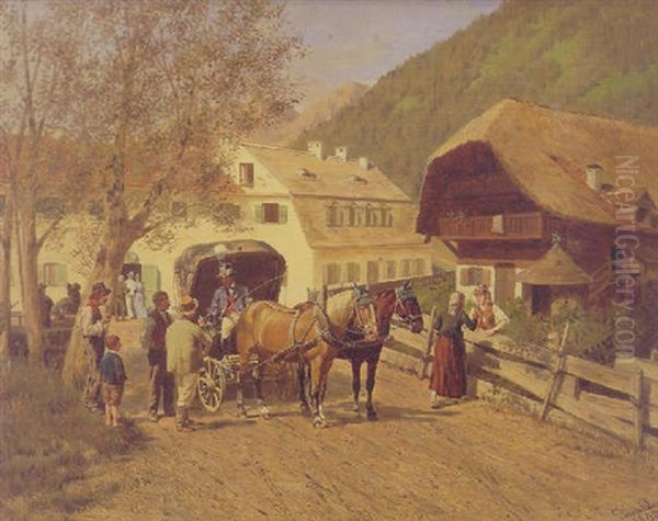 Postkutsche Vor Bauernhof Oil Painting by Lorenzo Quaglio