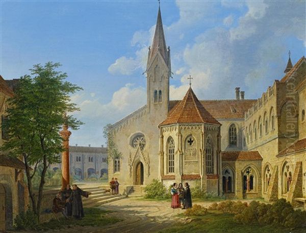 Klosterhof Im Suddeutschen Oil Painting by Simon Quaglio