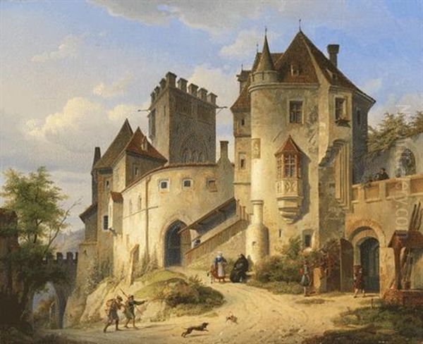 Burg Mit Staffagefiguren Oil Painting by Simon Quaglio