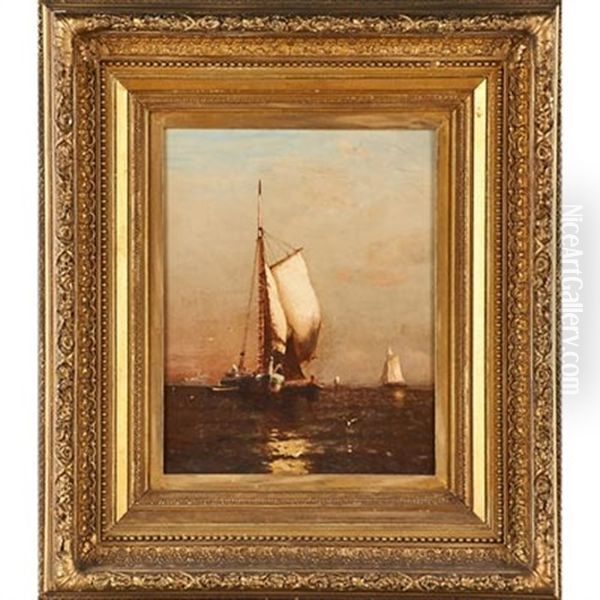 Untitled (sail Boats On The Open Water), 1880 Oil Painting by Arthur Quartley