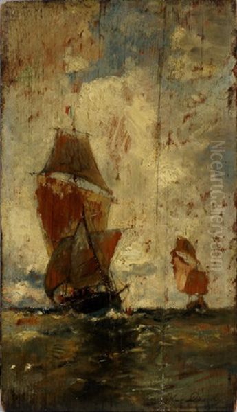 Sailing Ships On Open Seas Oil Painting by Arthur Quartley